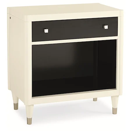 "It's Black and White" Open Nightstand with 1 Drawer and Touch-Activated Nightlight